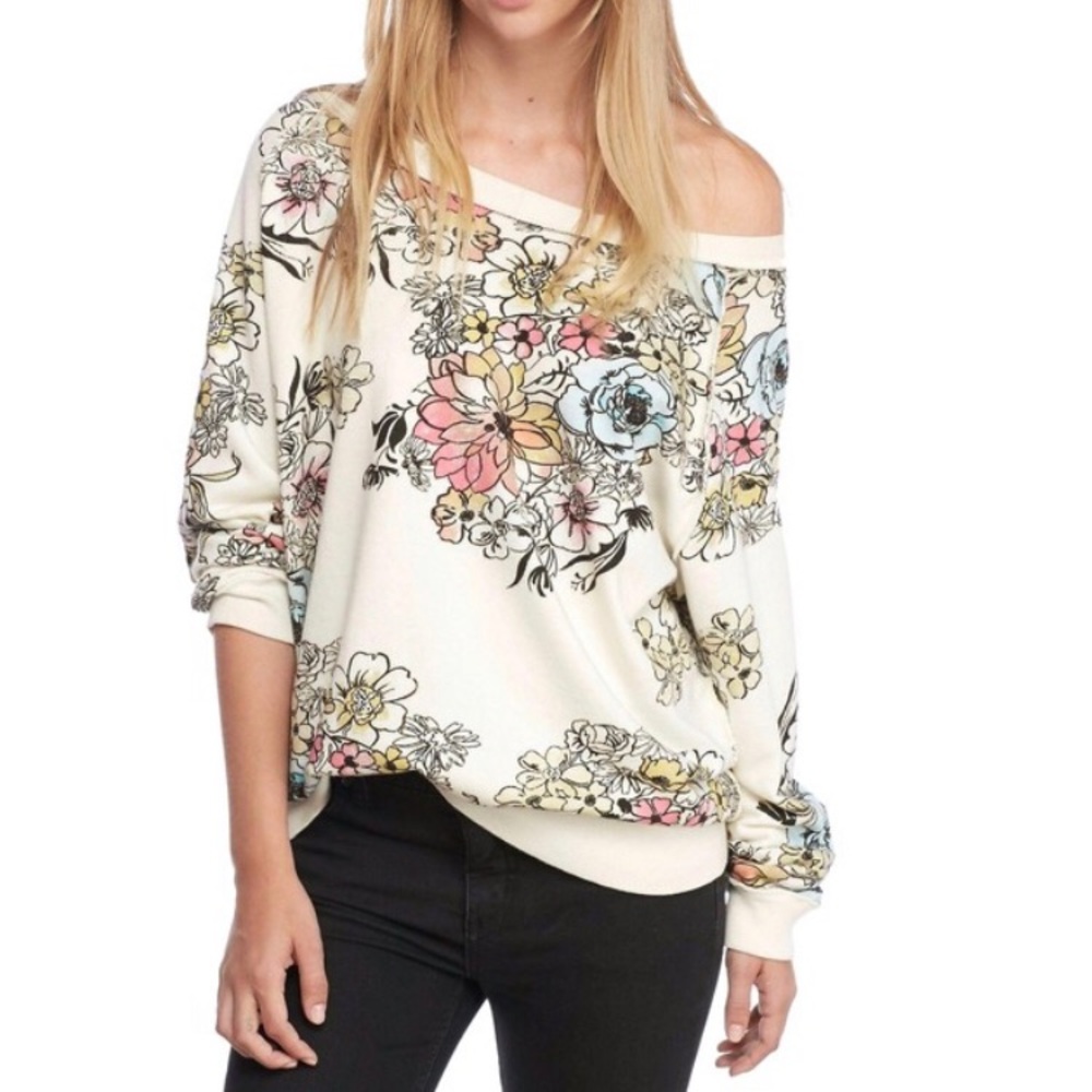 Free People Floral Print Oversized Sweatshirt M